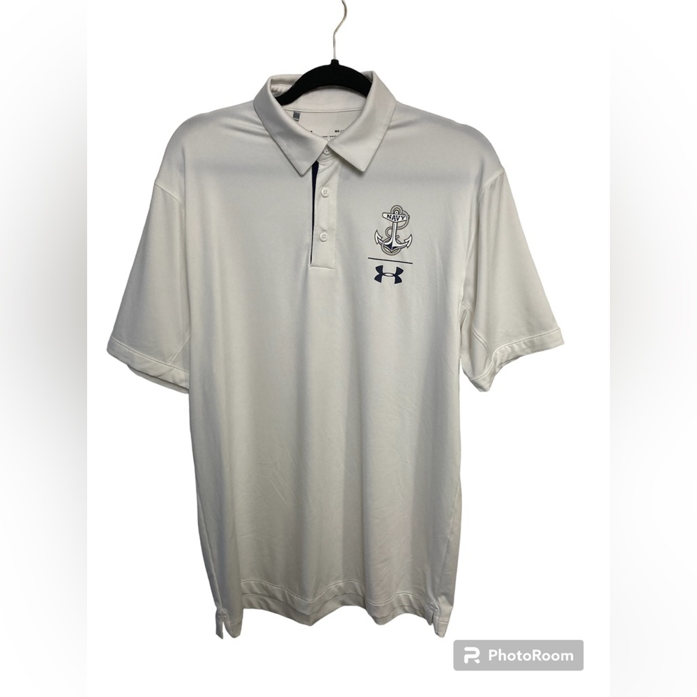 U.S. Navy UA white short sleeve polo shirt. Medium